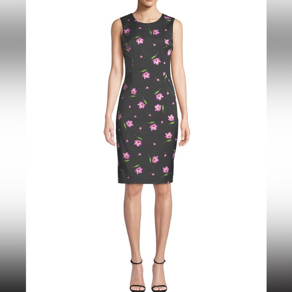 NWT MILLY Kendra Sheath Dress Floral Print $435 Size 6 Black and Pink - Picture 11 of 14